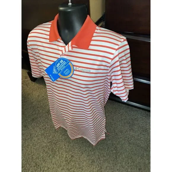 NWT Columbia Mens PFG Vented Super Skiff Cast Short Sleeve Polo Shirt Pink Small - Picture 2 of 6